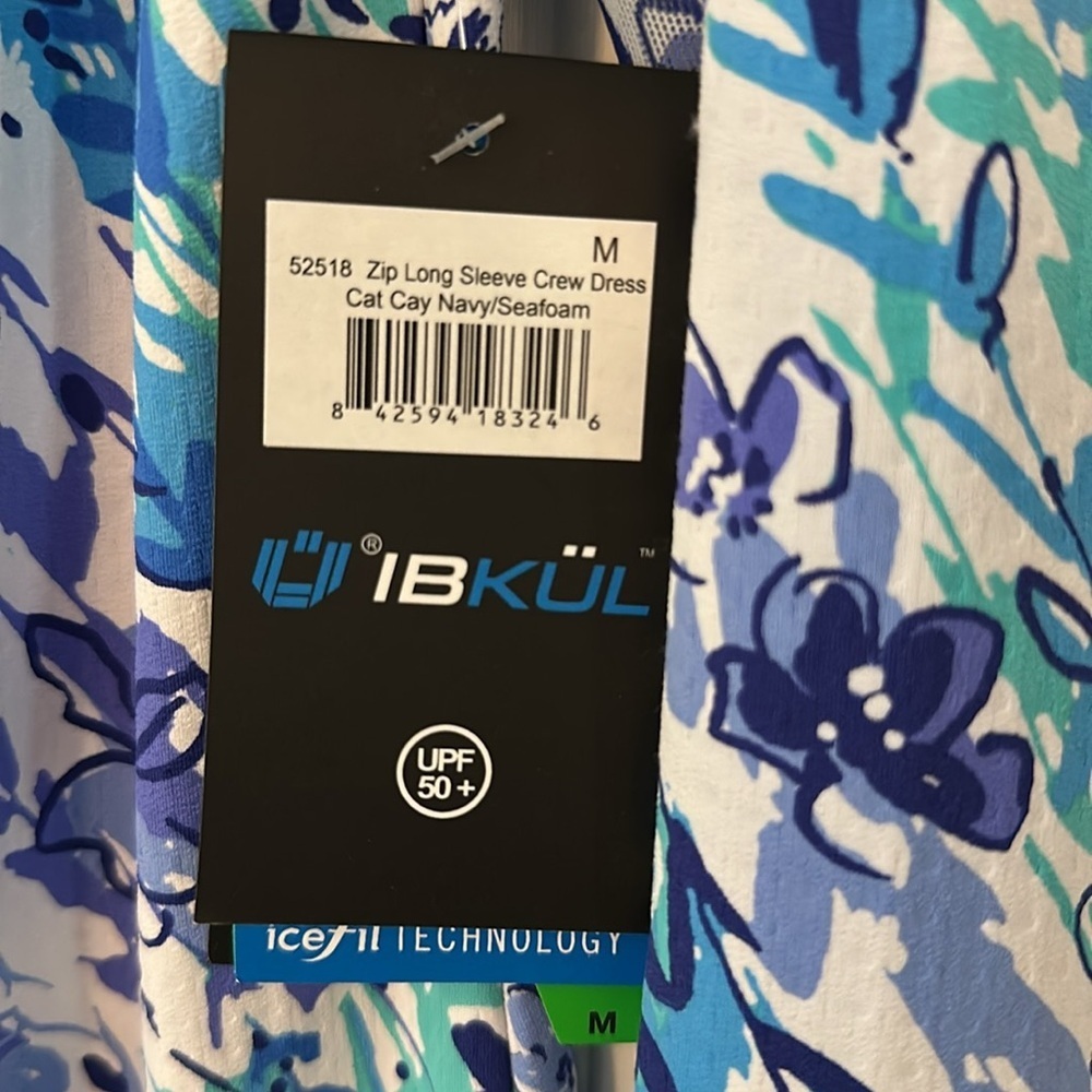 NWT IBKUL UPF 50+ Golf Dress Long Sleeve Zip-Crew Neck Cat Cay Navy Seafrom Sz.M - Picture 5 of 8